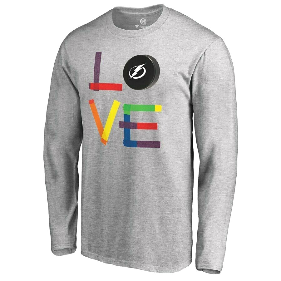 Tampa Bay Lightning Bolts NHL Hockey Adult Long Sleeve Cotton Shirt Gray L XL