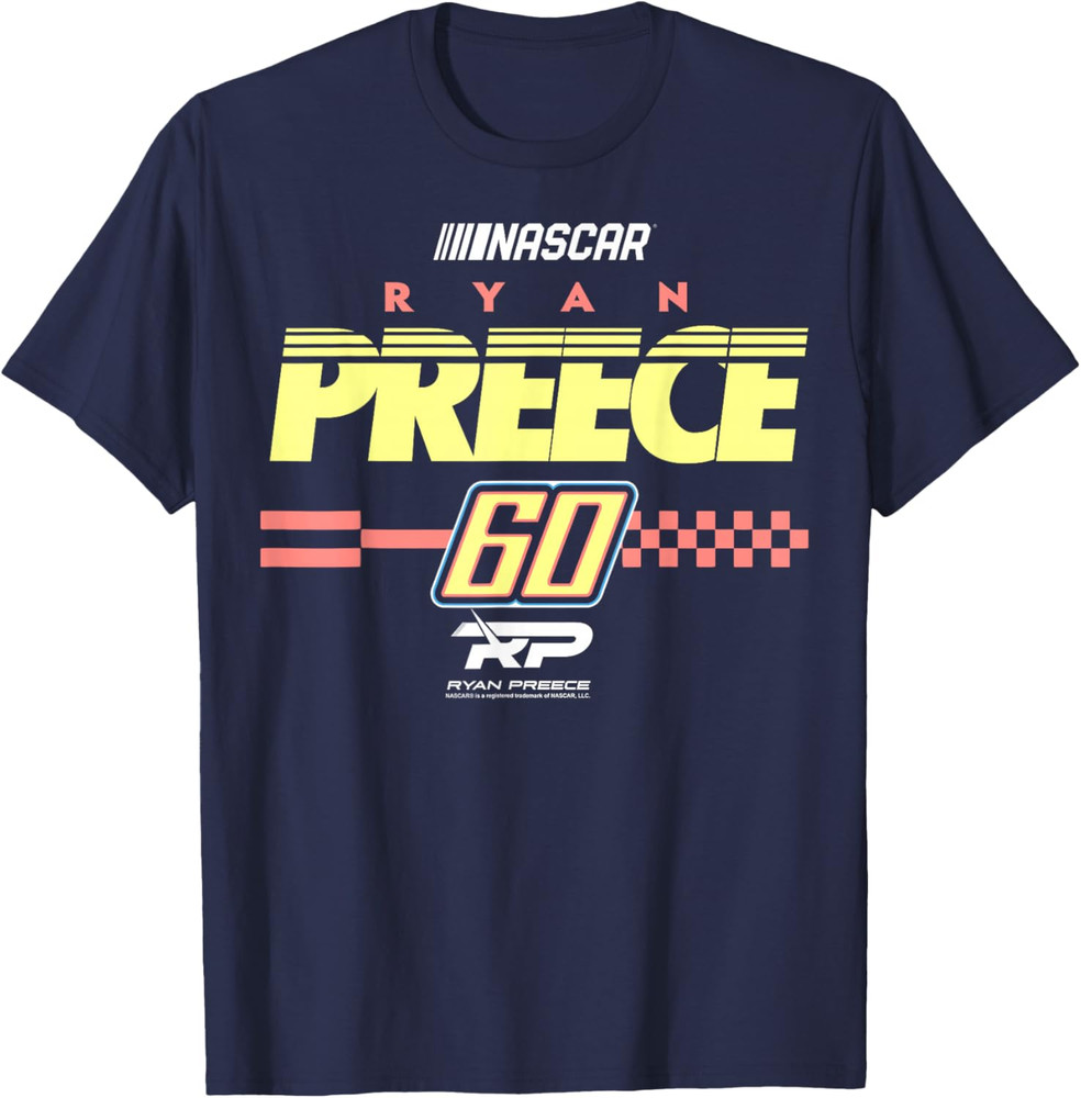 NASCAR Ryan Preece No 60 Checkered Banner and Driver Logo T-Shirt