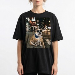 English Bulldog Bandana Iced Latte NYC Night Street Unisex T-Shirt Funny Tee