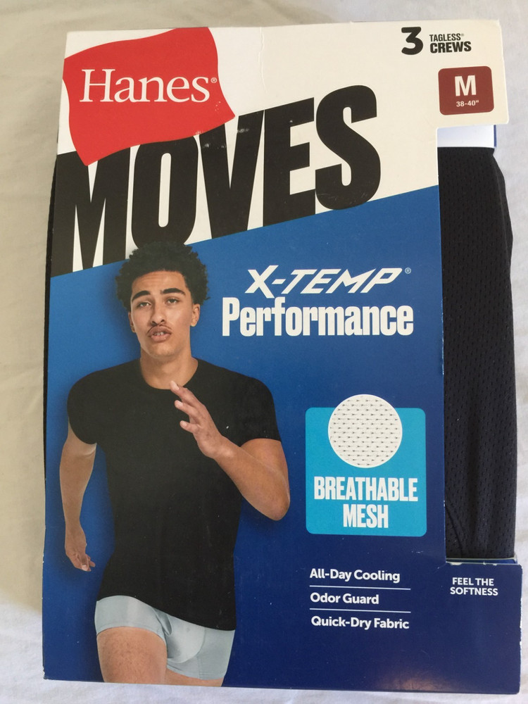 NWT Hanes Moves Tee T Shirts Crew Neck 3 Tagless X Temp Performance