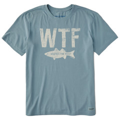 NWT Men’s Life Is Good WTF Fish Fishing Blue LITE SS Crusher Tee