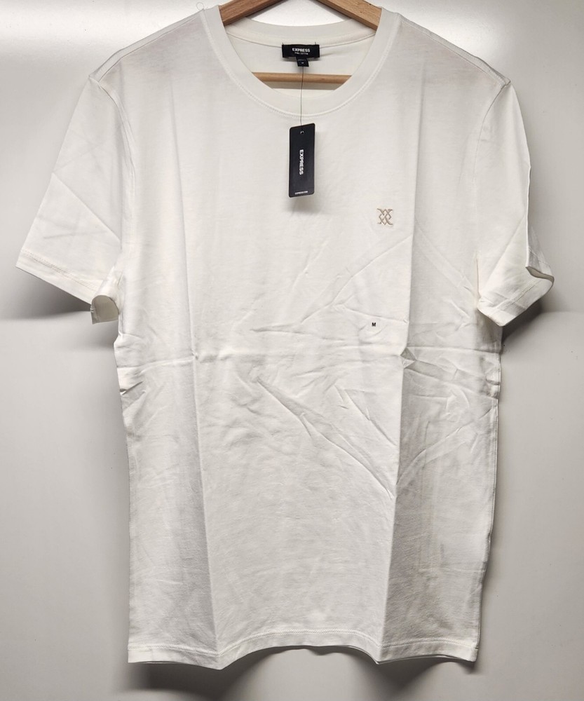 Express Pima Cotton T-Shirt Short Sleeve White Embroidered Men’s Medium