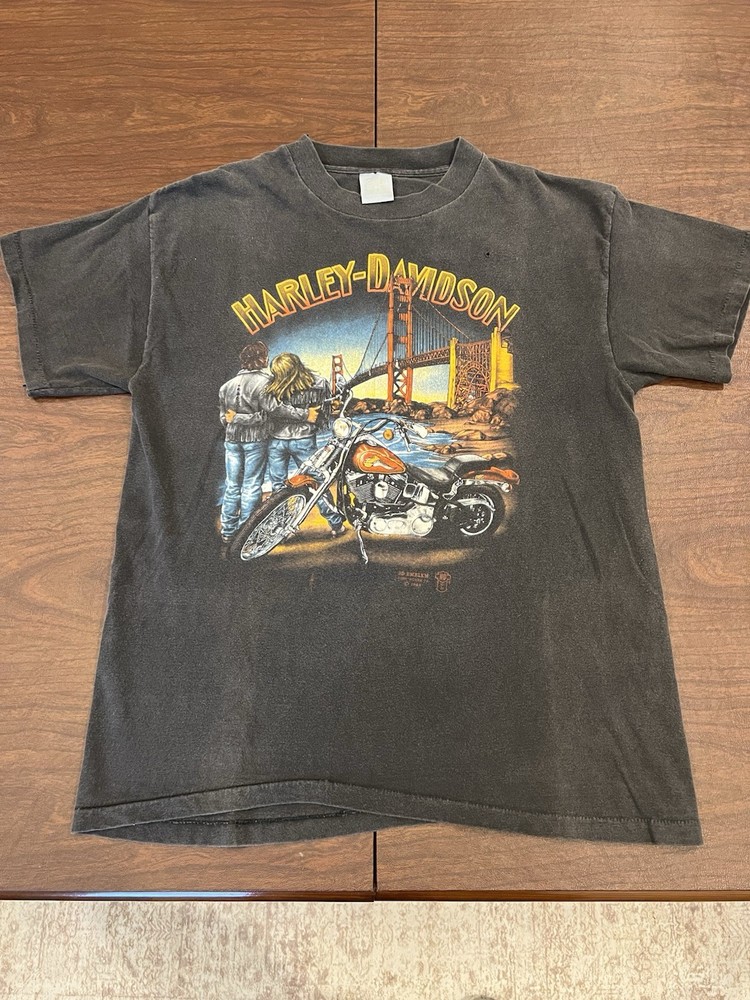 1989 Vintage 3D Emblem Harley Davidson SF Bay Area T-Shirt Size Large USA Made