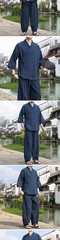 Retro Chinese Style Men’s 3/4 Sleeve Shirt Top Ankle Pants Casual Loose 2pcs Set