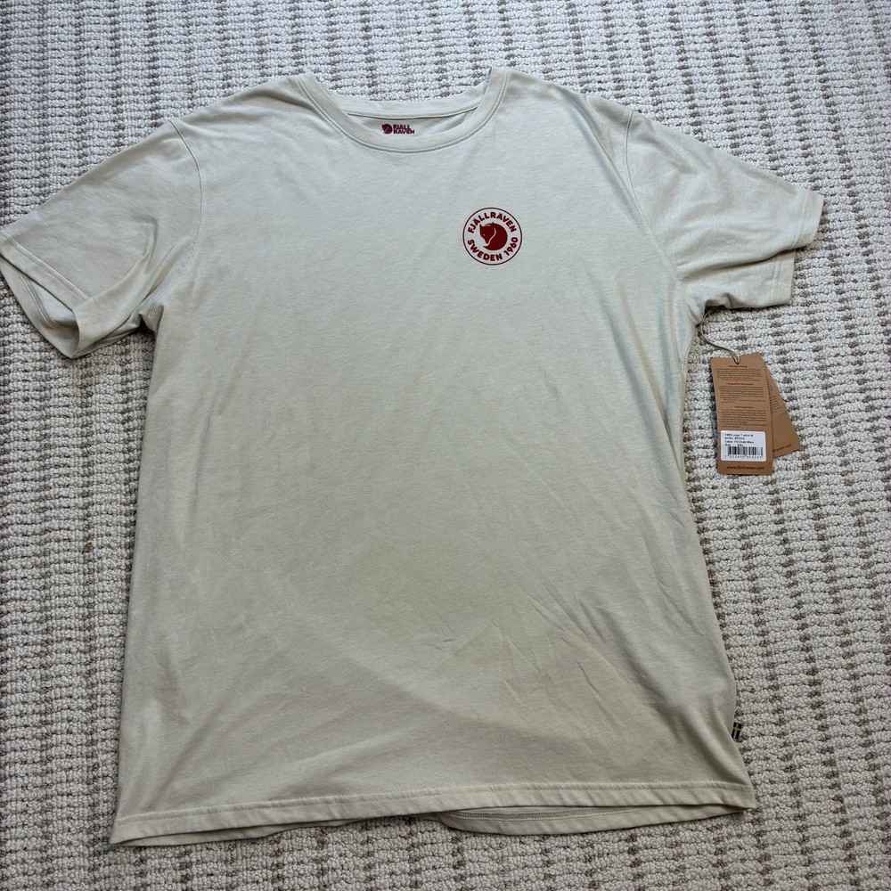 NWT Fjallraven Short Sleeve Shirt Logo Mens XXL Organic Cotton Chalk White Beige