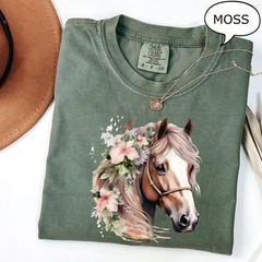 Retro Floral Horse Shirt Western Horse T-Shirt Vintage Cowgirl Rodeo Gift Tee