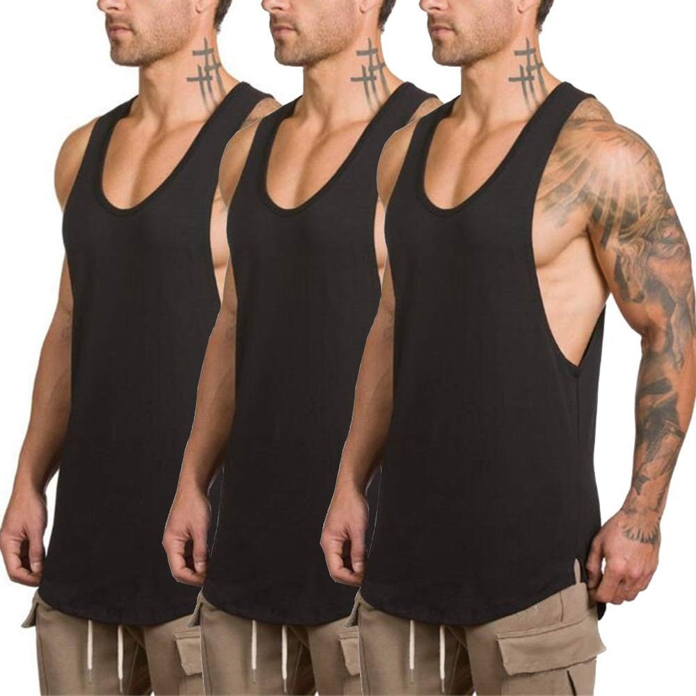 Men’s 3 Pack Workout Tank Tops Cut Open Sides Bodybuilding Vest Gym Fitness S…
