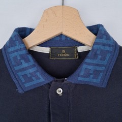 Fendi Mens Blue Cotton Polo Shirt Size L
