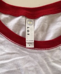 LAT Men’s Size L Red White & Blue 3/4 Sleeve Baseball Raglan Tee