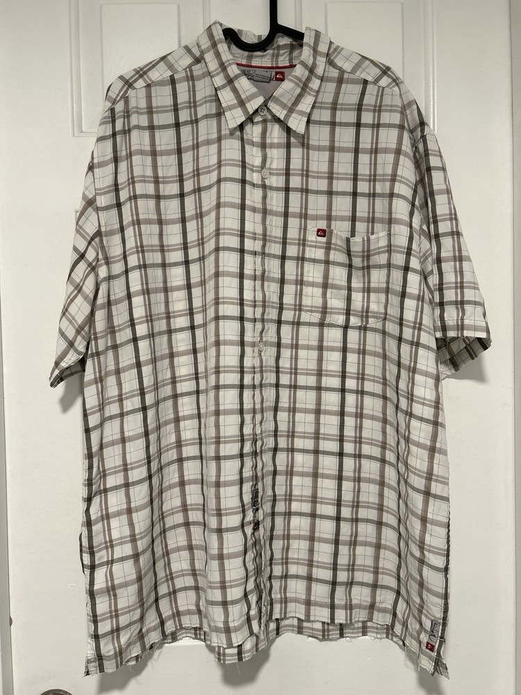 Quiksilver Thrashed Surf Plaid shirt Y2K Distresses Grey vintage 90s XL/TG