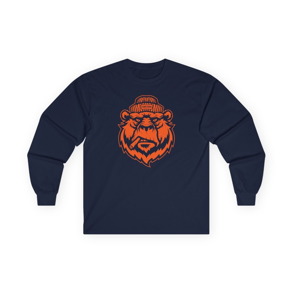 Long Sleeve Gangster Bear From Chicago Tee, Chicago Football T-Shirt