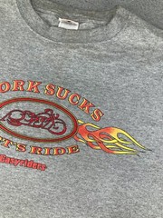 Vintage Motorcycle Shirt Mens Large Gray Y2K Flames Biker Work Sucks Lets Ride