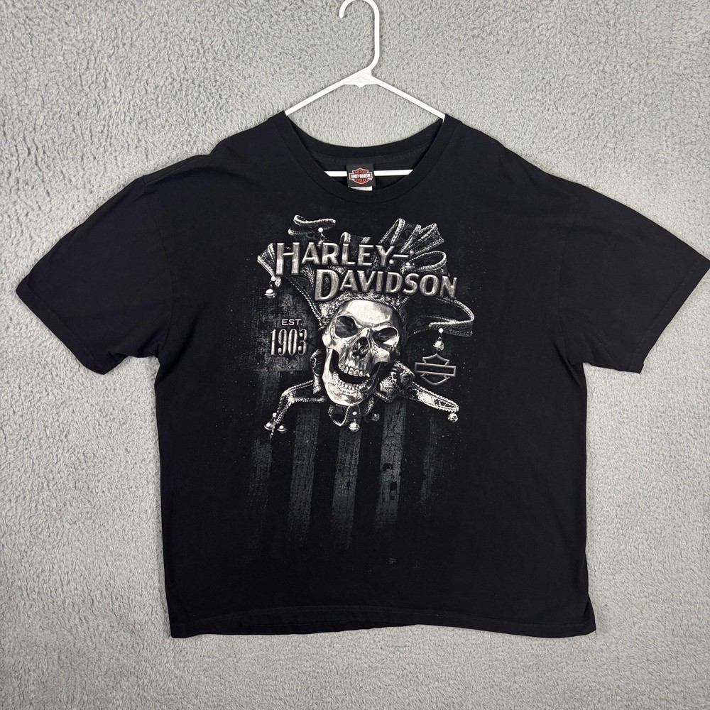 Harley Davidson Shirt Mens 2XL Black Jester Skull Nashville Graphic Biker Tee