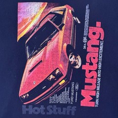 Tee Luv Men’s Ford Mustang Hot Stuff Black Graphic T-Shirt Medium Retro Car Tee