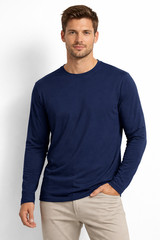 Alfani Mens T-Shirt New 2XL Navy Blue Crew Neck Long Sleeve Stretch