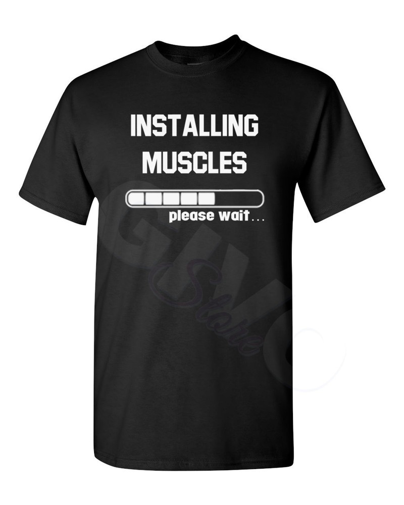 Mens Installing Muscles Funny T Shirt Workout Gym T-Shirt Fitness Exercise Tee