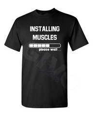 Mens Installing Muscles Funny T Shirt Workout Gym T-Shirt Fitness Exercise Tee