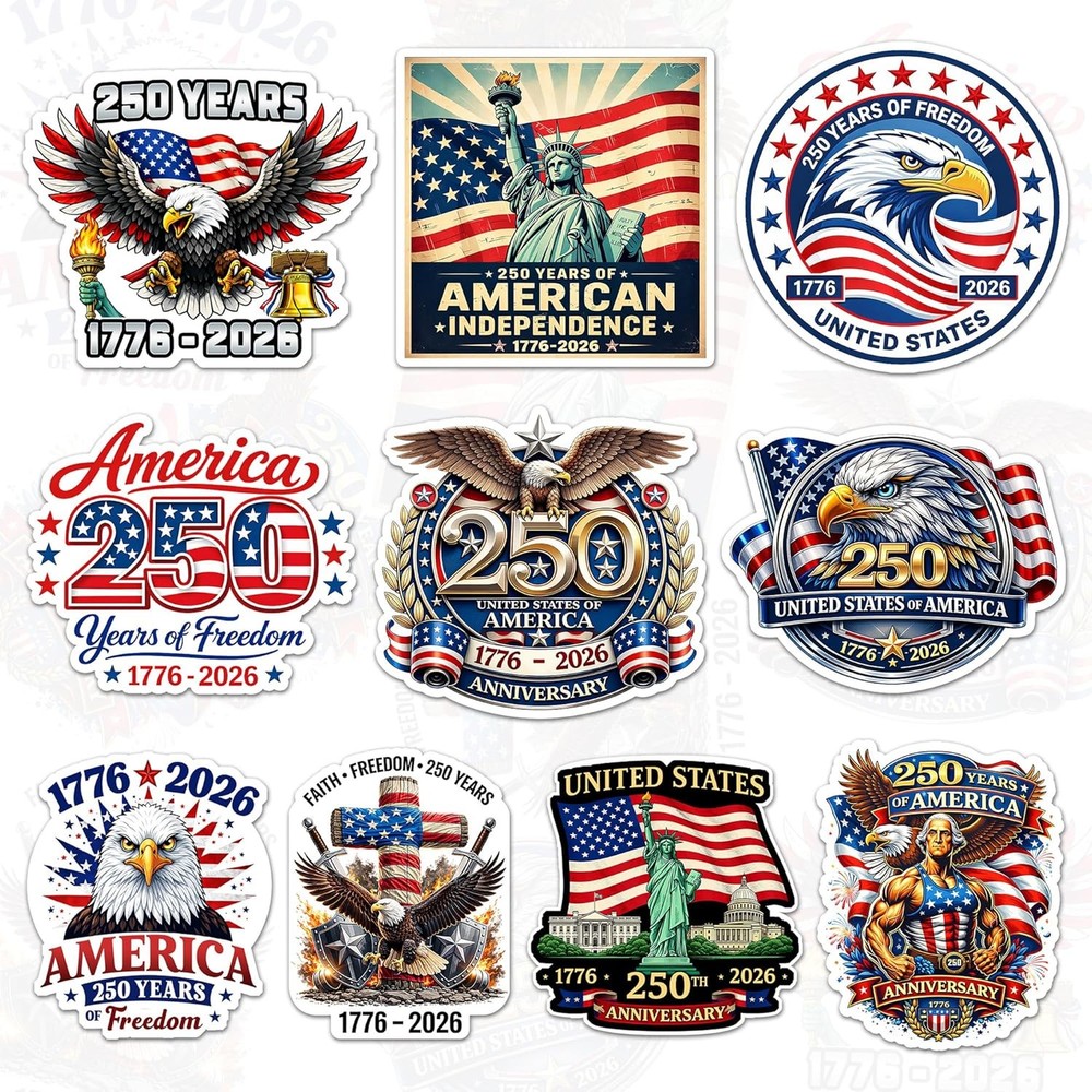 America 250 Years of Freedom Sticker Pack 10Pcs 3 Inch – USA 250Th Anniversary 1