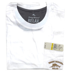 $48 TOMMY BAHAMA Embroidered Logo WHITE Relaxed Fit Short Sleeve Pocket T-shirt