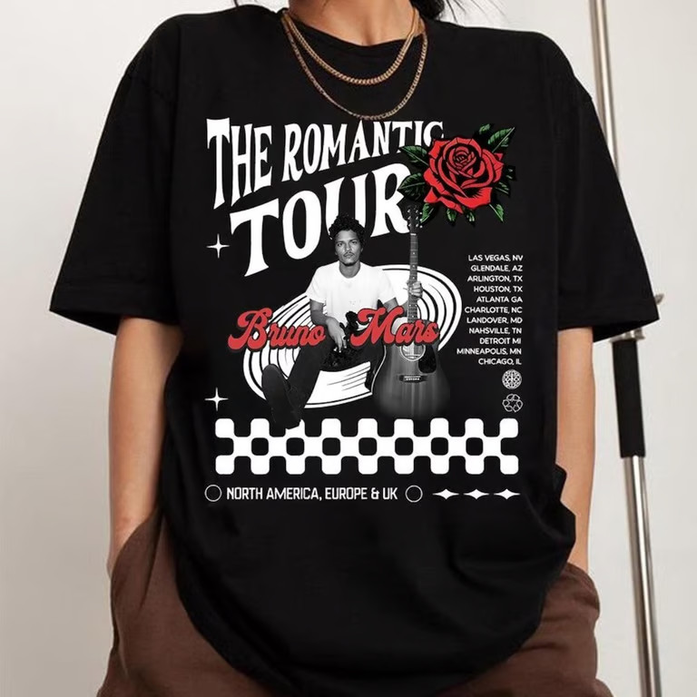 Bruno Mars Romantic Tour 2026 T-Shirt, Concert Merch, Fan Gift, Music Lover Shi