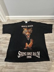 Vtg 90s 1998 Myrtle Beach Spring Bike Rally Shirt Tiger XL Double Sided SS USA