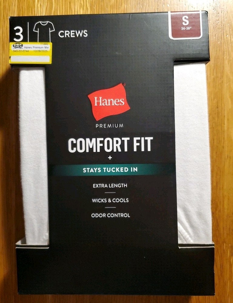 Hanes Premium Comfort Fit 3-pack Crews T-shirts Men’s Size S Small 34-36 White