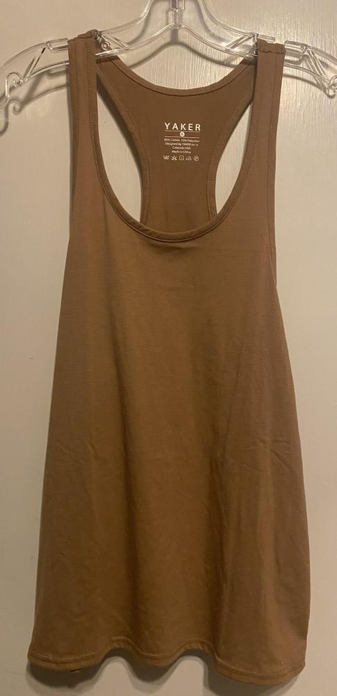 Yaker Men’s Workout Tank Top Cotton Light Brown Small Fitness Racerback NWOT