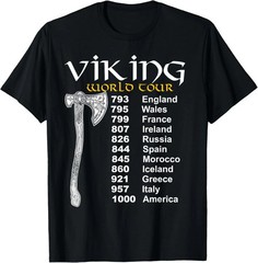 Viking World Tour T-Shirt Funny History Buff Meme Norse Axe Graphic Men Tee