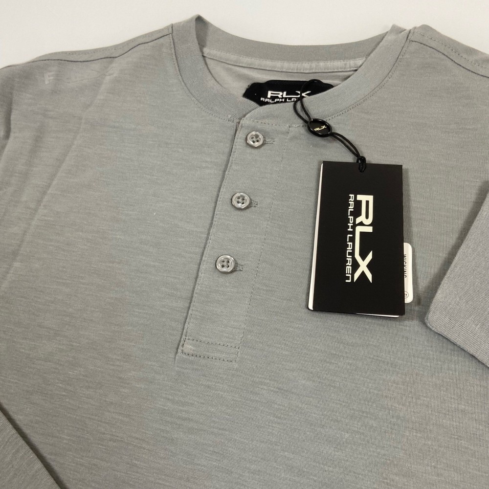 RLX Ralph Lauren Mens M Grey Henley Long Sleeve Shirt NEW Performance Wicking