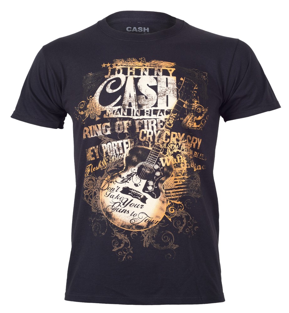 Johnny Cash T Shirt Official Song Titles Guitar Text Black New S M L XL XXL
