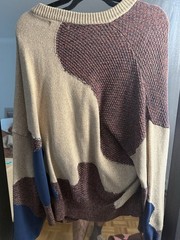 ZARA Colorblock Knit Pullover Sweater Beige Brown Blue Crew Neck men’s Size L