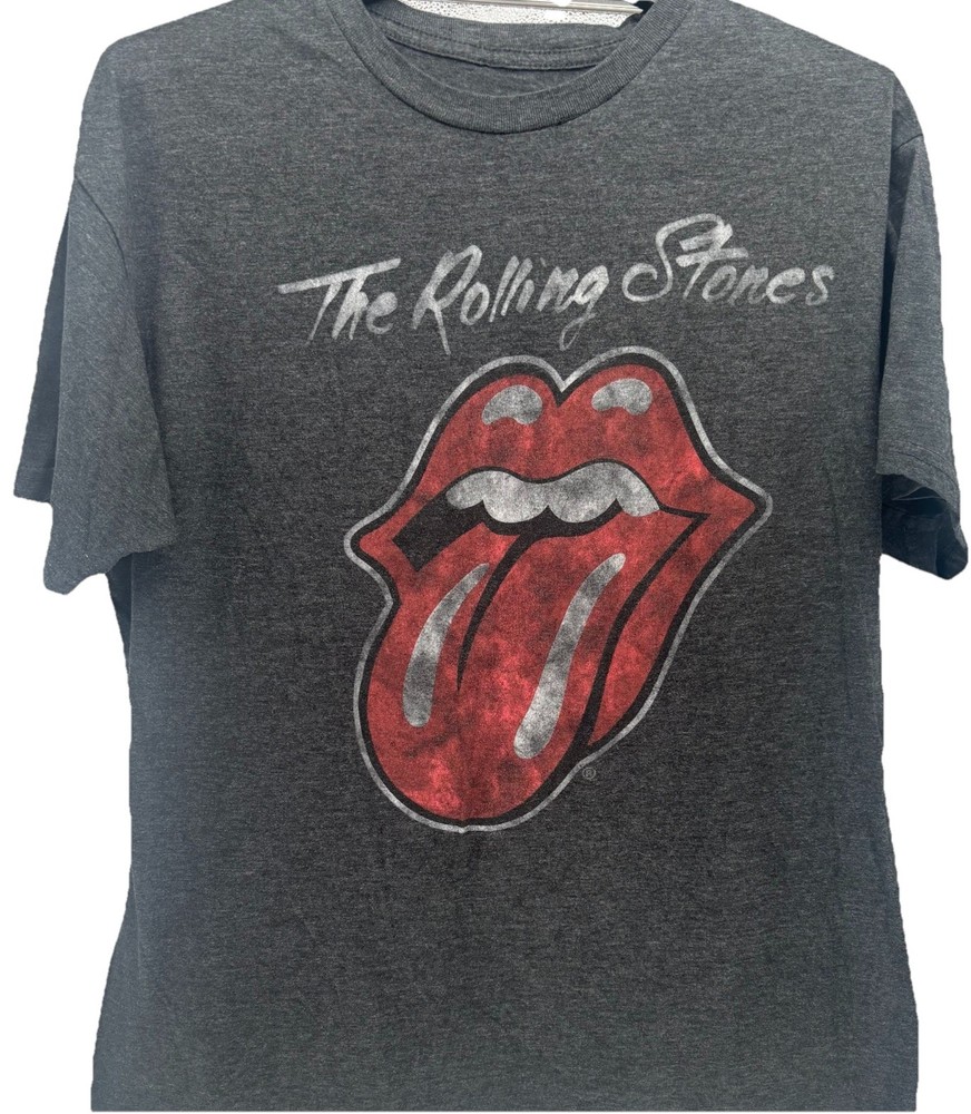The Rolling Stones Tongue Logo Men’s L Gray Tagless Crew Neck T-Shirt Summer