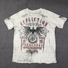 Affliction Shirt Men XL White Tried True Trademark Eagle Graphic Biker Red Foil