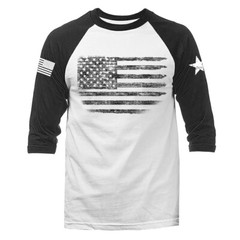 Distressed US Flag American Pride Patriotic USA 3/4 Sleeve Raglan