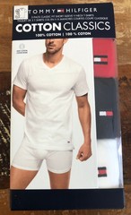 Tommy Hilfiger Men’s 3 Pack T Shirts M Cotton Classics V-Neck Red White Blue