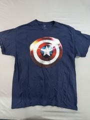 Captain America Shield T-Shirt Navy Blue Graphic Print Mens Size Large Read