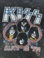 KISS Alive In ’77 T-Shirt XXL Black Bleach Wash Distressed Graphic Band Tee 2019