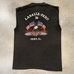 Vintage 1990 Harley Davidson 3D Emblem Cut Off Tee Shirt Large Peru Illinois