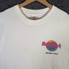 Vintage Hard Rock Cafe Shirt Mens Large White 90s Beverly Hills Art California