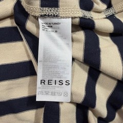 Reiss Perry Mens Long Sleeve Shirt L Striped Pocket Navy Tan Cotton Nautical