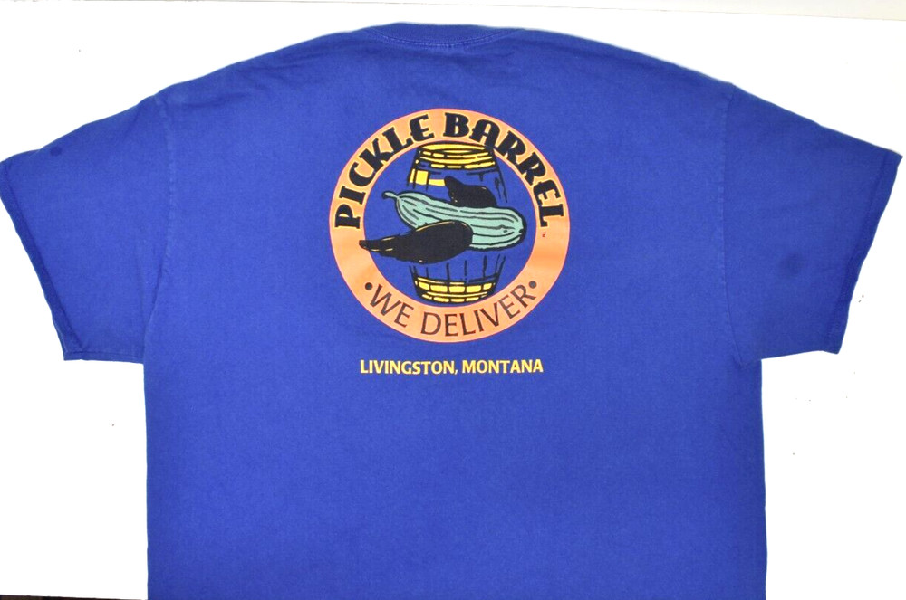 Pickle Barrel T-shirt Livingston Mont. Mens XL Shirt 48″ Chest Stain Pin Hole
