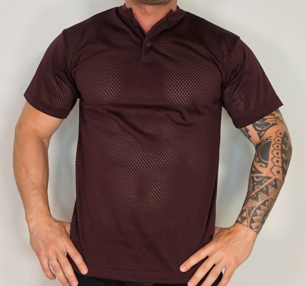 NEW MEN’S MAROON MESH 2 BUTTON SHIRT ADULT L