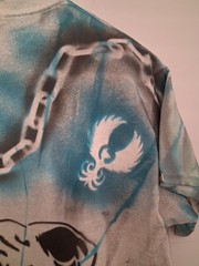 Hand Painted Punk T Shirt Medium Blue Black Dog Graffiti Streetwear Rave Concert