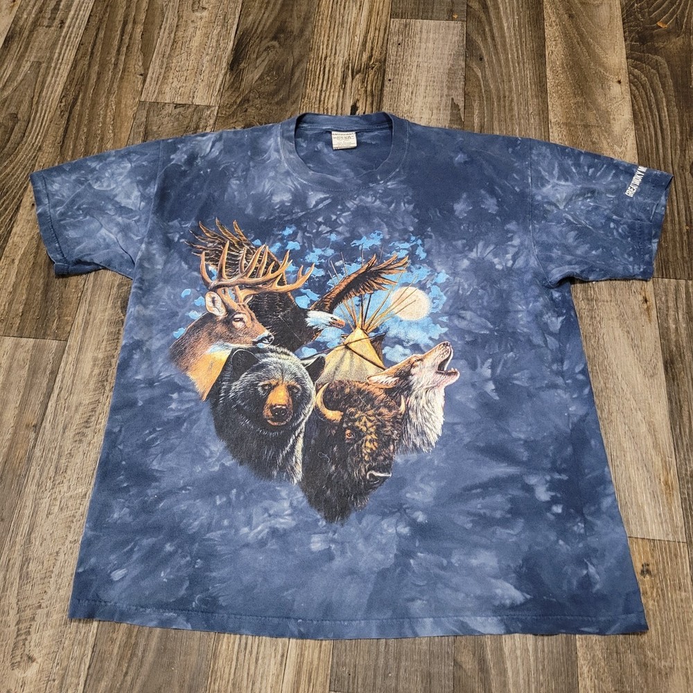 Vintage Genuine Desert Wash Tie Dye Native American Wolf Scene Size Large