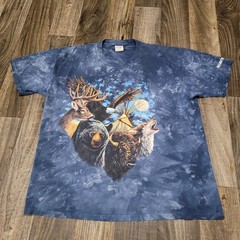 Vintage Genuine Desert Wash Tie Dye Native American Wolf Scene Size Large