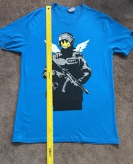 Banksy Art Police T-shirt Sz L Blue “Without Limits” Street Art Smiley Face