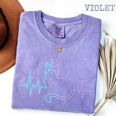 Cute Heartbeat Cat Lover Comfort Tee Pet Owner Soft Cotton