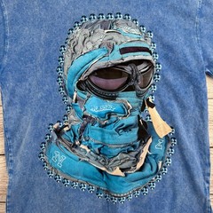 NOISSEY Graphic T-Shirt Mens Size M Blue Mineral Wash Streetwear Balaclava Tee