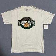 Hanes Heavyweight 50/50 Eager Beaver Graphic T-Shirt Short Sleeve White Mens S