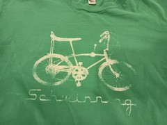 Small Schwinning Bicycle Green Short Sleeve T-Shirt American Apparel – Has Holes